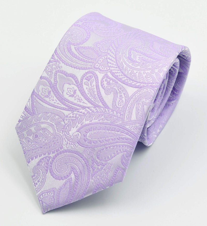 Elfeves Men's Silk Purple Ties Paisley Pattern 3.15" Width Dress Lavender Summer Necktie - Image 3